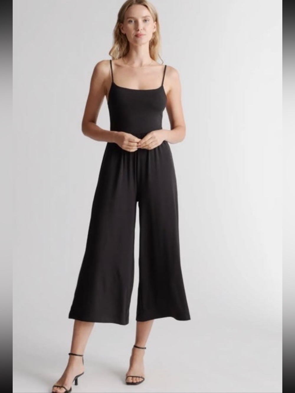 Quince tencel Black Wide-Leg Jumpsuit with Spaghetti Straps